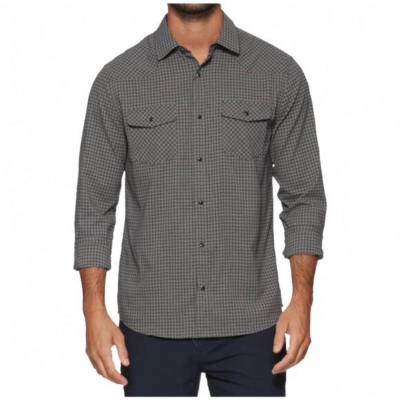 NEW FLAGS & ANTHEM brockton long sleeve performance button down shirt in charcoa